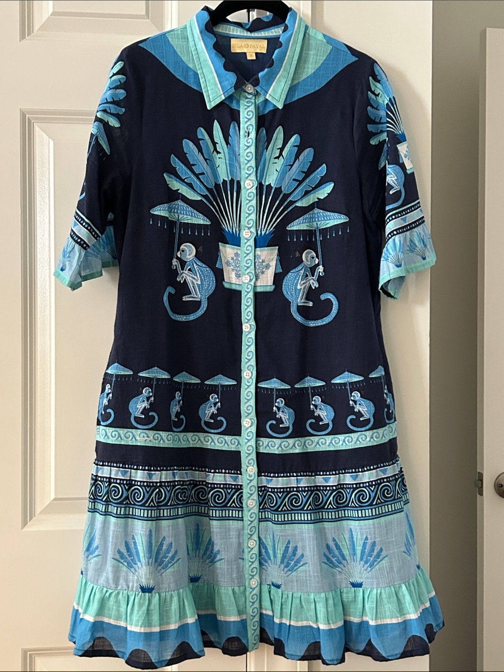 Isla Payal Lisbon Mini dress. Size small. Ruffle sleeve and hemline. EEUC